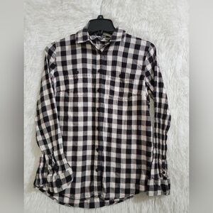 St. John's Bay Women's Plaid Button Down Shirt - Black and White Size Small